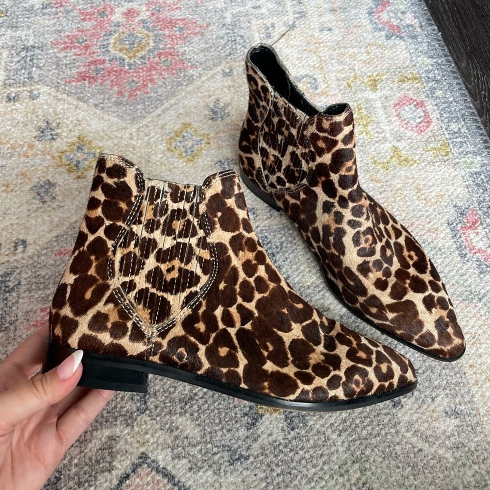 Rebecca Minkoff Women Maydsin Leopard Pointed Toe Calfskin Ankle Boots Size 7